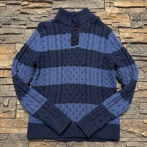 LL Bean Knit Mock Neck Sweater Women’s Small Blue Pullover Button Hike Warm